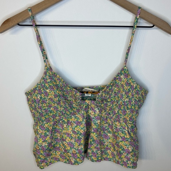 American Eagle Floral Baby Doll Sleeveless Top, Sz Medium, Yellow, Green, Purple - Picture 1 of 7